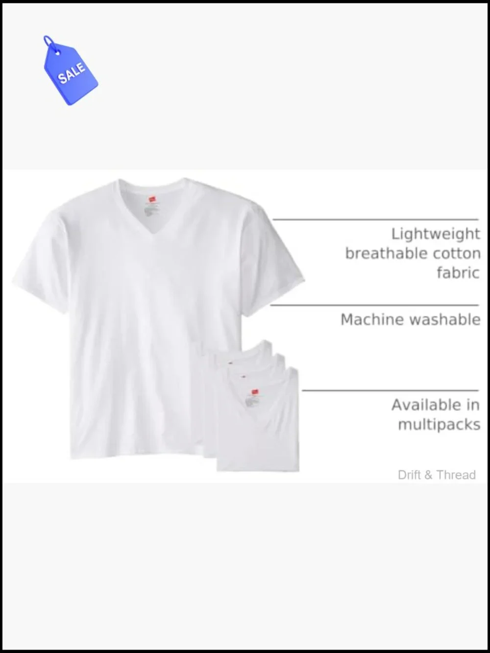 Men's Cotton V-Neck Undershirts Multipack Tall Fit (5 Pack)